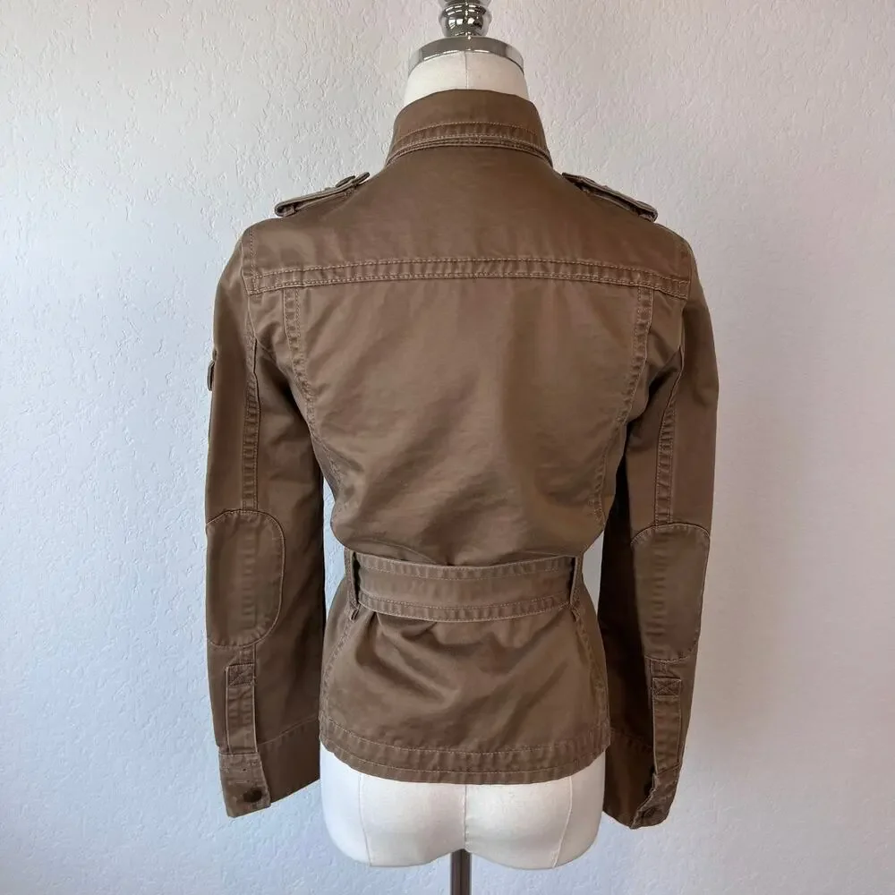 Vintage Y2K J Crew Military Utility Cargo Jacket size XS Cotton Belted Tan - Picture 6 of 14